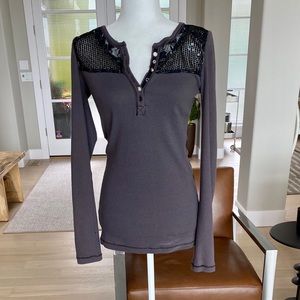 FREE PEOPLE Gray Embellished Henley